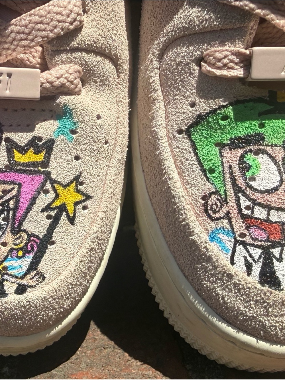 Hand painted - Nike - Fairly Oddparents Pink Suede AF-1 Sneakers - Picture 4 of 12